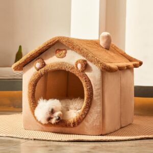 Dog House Dog Bed with Cover Cave with Non-Slip Bottom,Brown