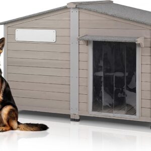 Dog House Outdoor Cedar Wood with Iron Frame for Large Dogs
