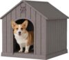 Dog House Outdoor, Plastic Small Dog House-Weatherproof Design with Air Vents & Elevated Floor for Small to Medium Dogs, Easy Clean and Assemble (Standard Grey, 26”L × 23.6”W × 25.8”H)