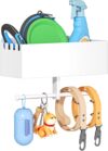 Dog Leash Holder for Wall, Dog Leash Hooks, Pet Stuff Organizer with Shelf Storage, Metal Key Holder, Leash Hangers Organizer Rack for Pet Collar, Toys, Treats, Poop Bag (White)
