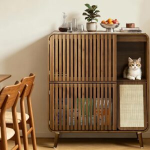 Dog Proof Cat Feeding Station, Cat Feeder Station, Pet Food Storage Walnut
