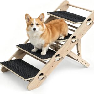 Dog Ramp for Bed, Foldable 15″x34″ Solid Wood Pet Stairs for Small Dog