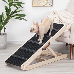 Dog Ramp for Bed – Foldable Small to Large Dog Ramp for Couch – 6 Adjustable Height from 12″ to 24″ – Stairs with High Traction Mat – Wooden Portable Ramp for Dogs to Get on Bed Couch Car Up to 200LBS