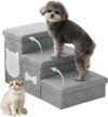 Dog Steps for High Bed, Foldable Dog Stairs with Storage, Grey