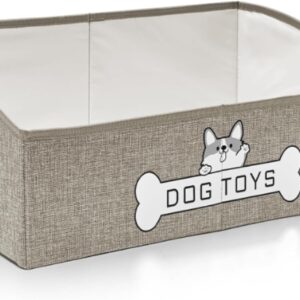 Dog Toy Basket, Collapsible Dog Toy Box with Handle, Perfect for Storing Pet Toys and Accessories (Light Khaki)