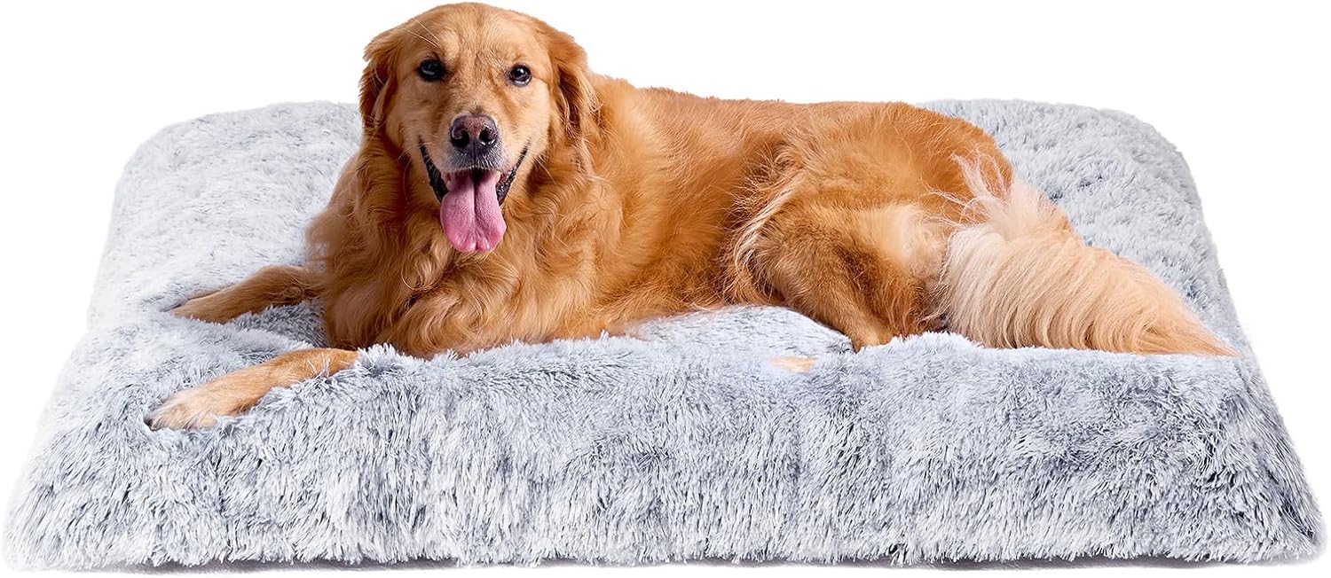 EHEYCIGA Fluffy Dog Crate Bed, Plush Extra Large Dog Pillow, Grey