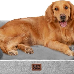 EHEYCIGA Orthopedic Dog Beds Large Sized Dog, Waterproof Memory Foam Pet Bed with Sides, Non-Slip Bottom Large Pet Bed with Washable Removable Cover, Grey
