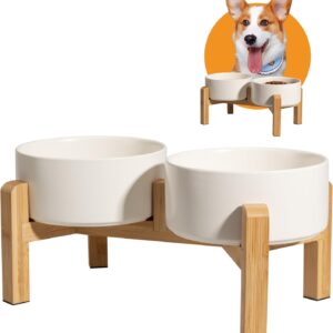 Elevated Ceramic Dog Bowl, 3.6 Cups Dog Food and Water Bowl Set with Stand