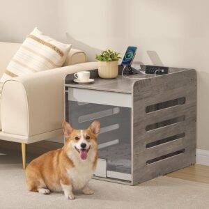 Feandrea Dog Crate Furniture, Flip-Up Hidden Acrylic Door, Charging Station