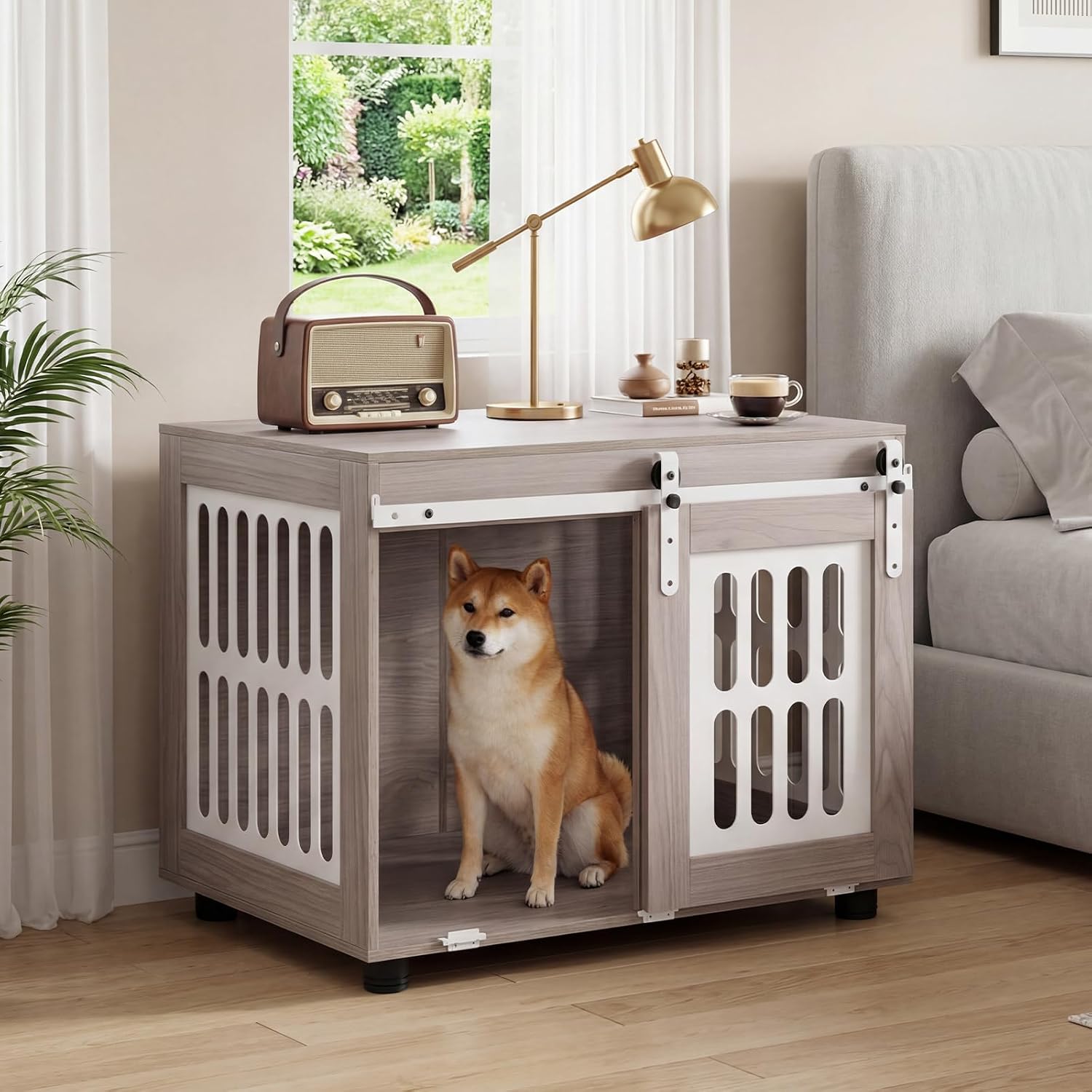 GIANTEX 31.5" Dog Crate Furniture with Barn Door for Small Medium Dogs - Image 2