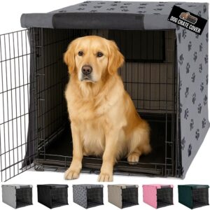 GORILLA GRIP Dog Crate Covers, Wire Kennel Topper, 42 in, Gray Black Paw