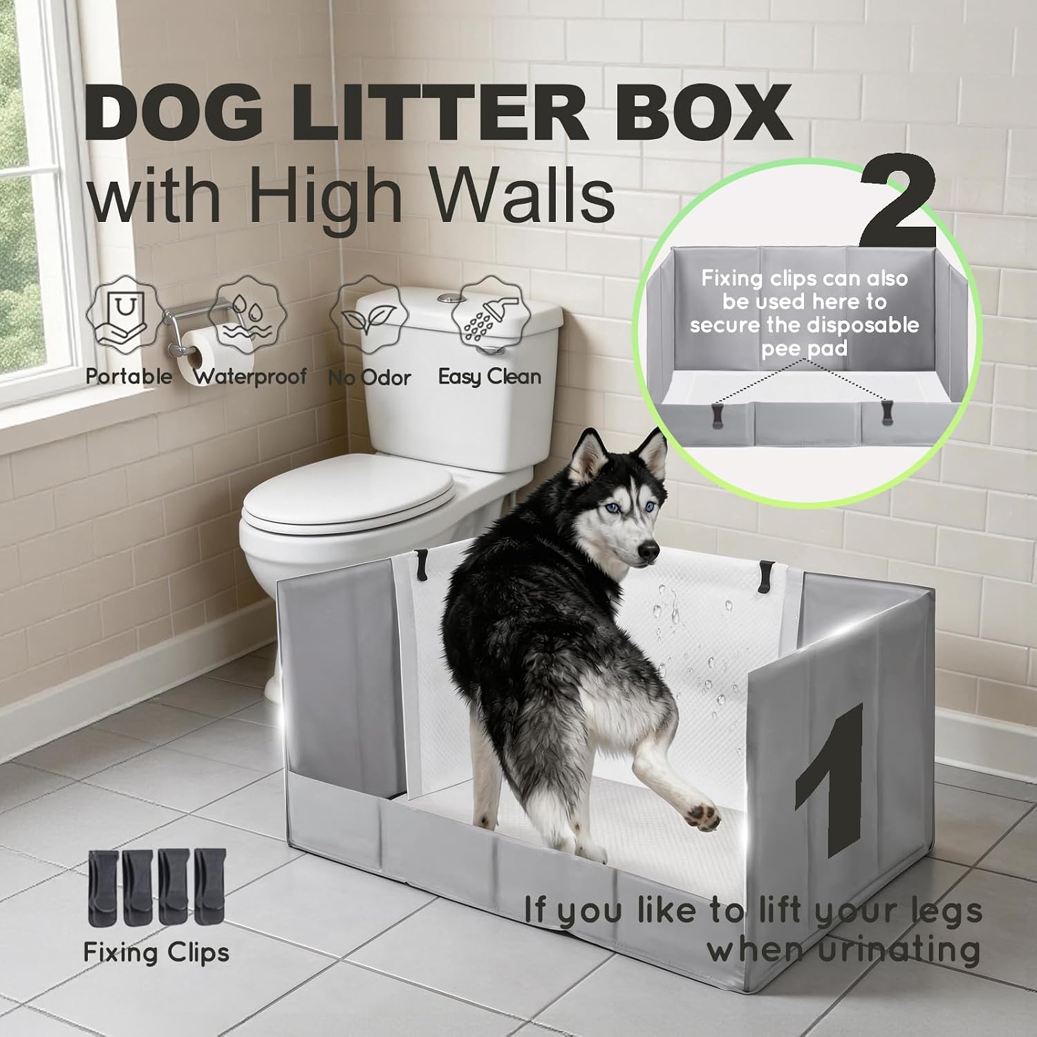 HQ4US 4LEGS Dog Litter Box Indoor High Walls, Puppy Pee Pad Holder Foldable - Image 2