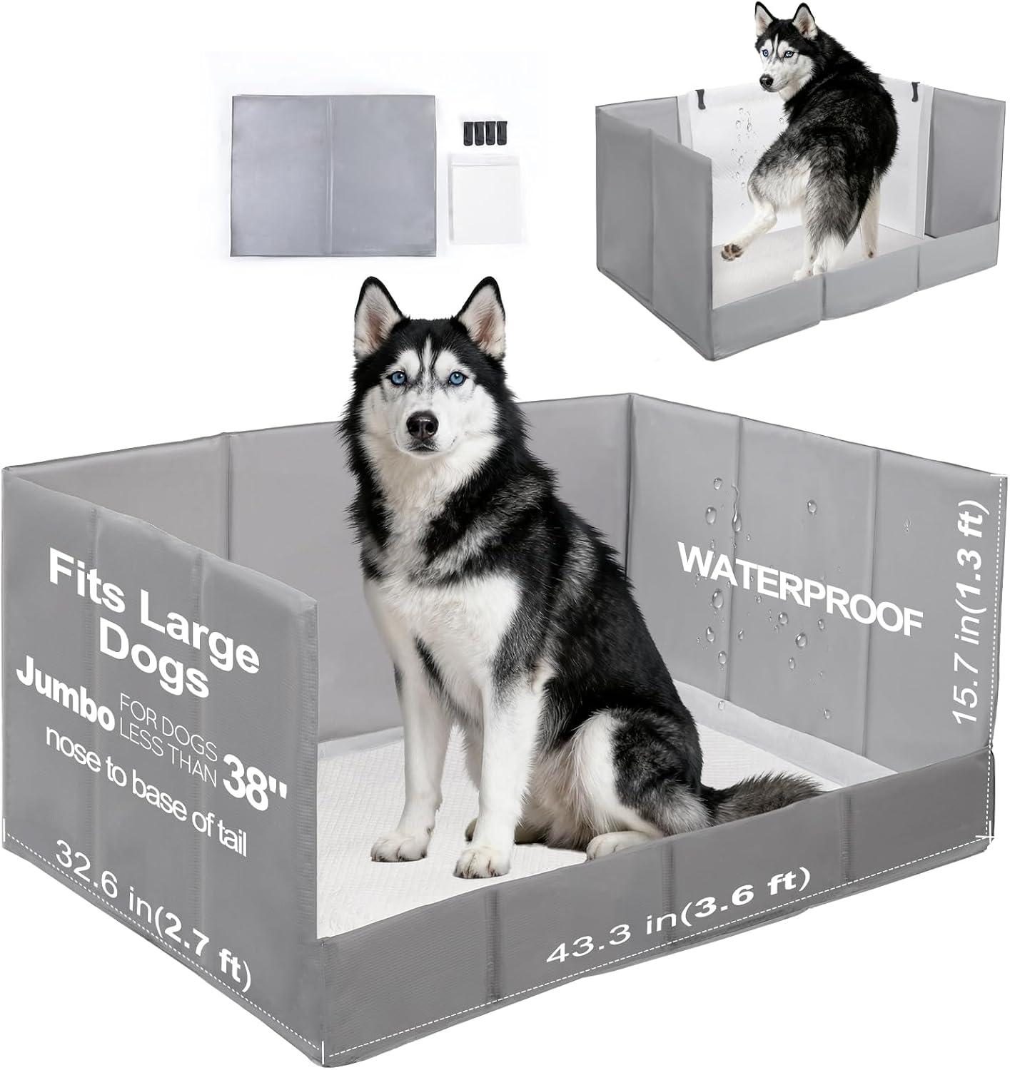 HQ4US 4LEGS Dog Litter Box Indoor High Walls, Puppy Pee Pad Holder Foldable