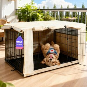 HiCaptain 36-Inch Dog Crate Cover with Mesh, Waterproof Kennel Cover, Beige