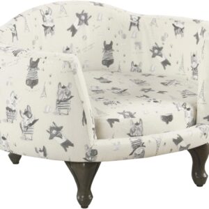 HomePop Home Decor | Upholstered Curved Pet Bed | Luxury Cat & Dog Beds & Furniture | Round Pet Bed Created with Stain Resistant Fabric, Cream and Gray, Medum