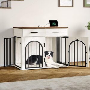 Hzuaneri 39.4” Dog Crate Furniture with Storage & Power Indoor Dog Kennel