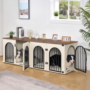 Hzuaneri 70.9″ Double Dog Crate Furniture, Dog Kennel Indoor with Cushion