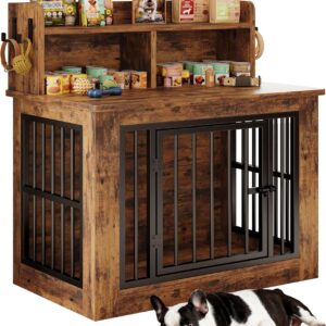 IRONCK 33.4″ Small Dog Crate Furniture with Storage Hooks