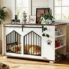 IRONCK Large Dog Crate Furniture with Rotating Bowls and Shelves