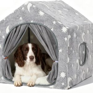 Indoor Dog House, Soft Warm Glow Dog Cave for Small & Medium Dogs