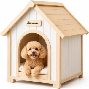 Indoor Dog House for Small Dogs, Furniture Style Pet House, Natural Solid Wood Dog House, Wooden Puppy Kennel for Living Room and Bedroom