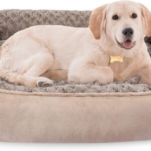 JOEJOY Rectangle Dog Bed for Large Medium Small Dogs – Washable Orthopedic Sofa Bed, Soft Breathable Puppy & Pet Cuddler, Durable Calming Dog Bed with Anti-Slip Bottom, Multiple Sizes, Beige