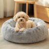 JOLLYVOGUE Small Dog Bed, Calming Dog Beds for Small Dogs & Indoor Cats – 20 Inches Donut Washable Cat Bed for Kittens & Puppies, Round Fluffy Plush Faux Fur Pet Beds(Smoke Grey)