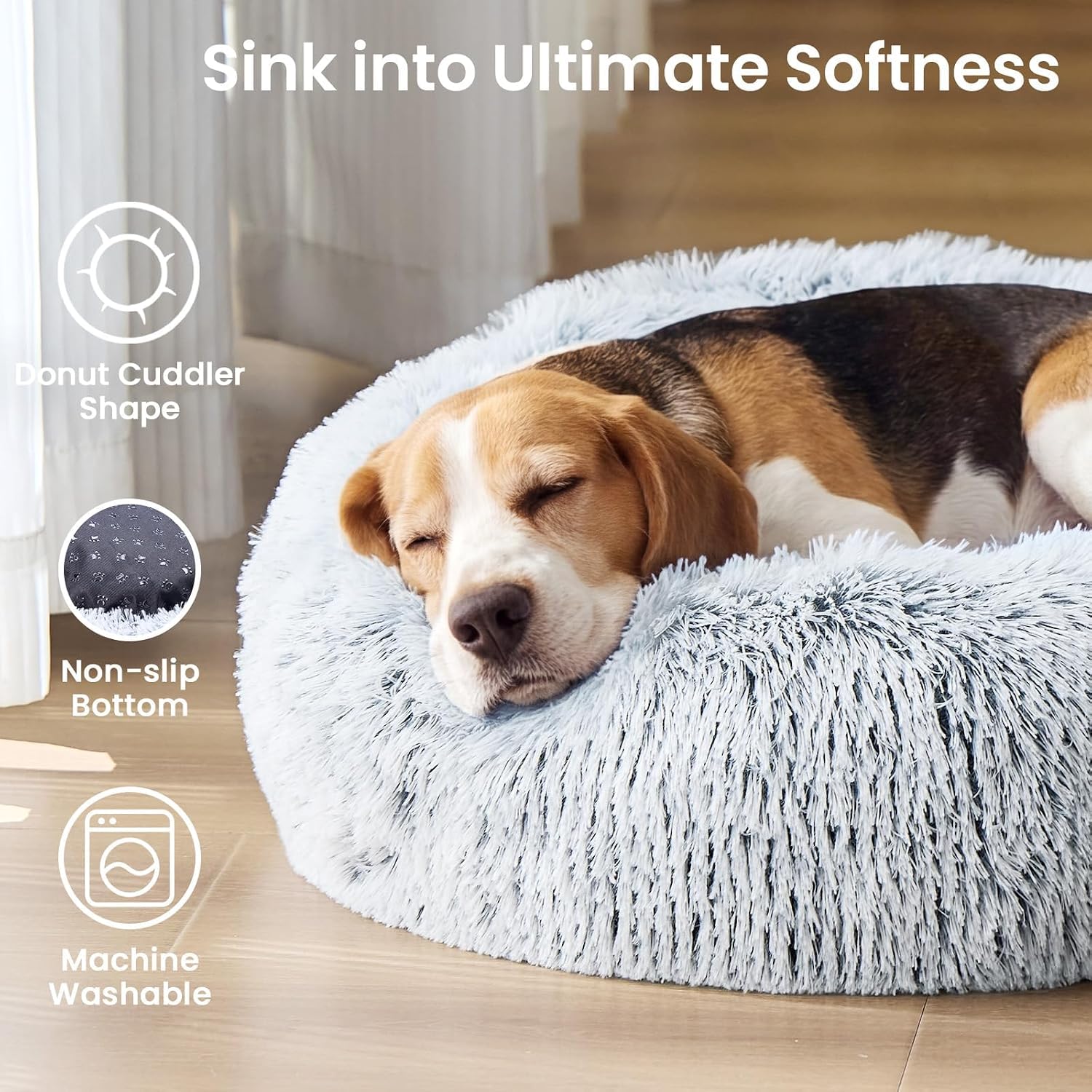 JOLLYVOGUE Small Dog Bed, Calming Dog Beds for Small Dogs & Indoor Cats - 20 Inches Donut Washable Cat Bed for Kittens & Puppies, Round Fluffy Plush Faux Fur Pet Beds(Smoke Grey) - Image 2