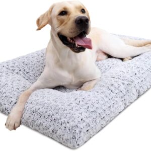 KSIIA Washable Dog Bed Medium Size Dog Crate Bed Plush Pet Mat 35″x23″ Gray