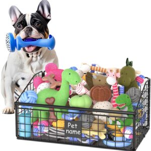 Kaiferty Indestructible Dog Toy basket, Medium Toy Box for Dogs,Pet Toy Bin Dog Metal Basket for Toys, Toy Storage Organizer, Toy Box for Living Room Area (Black)