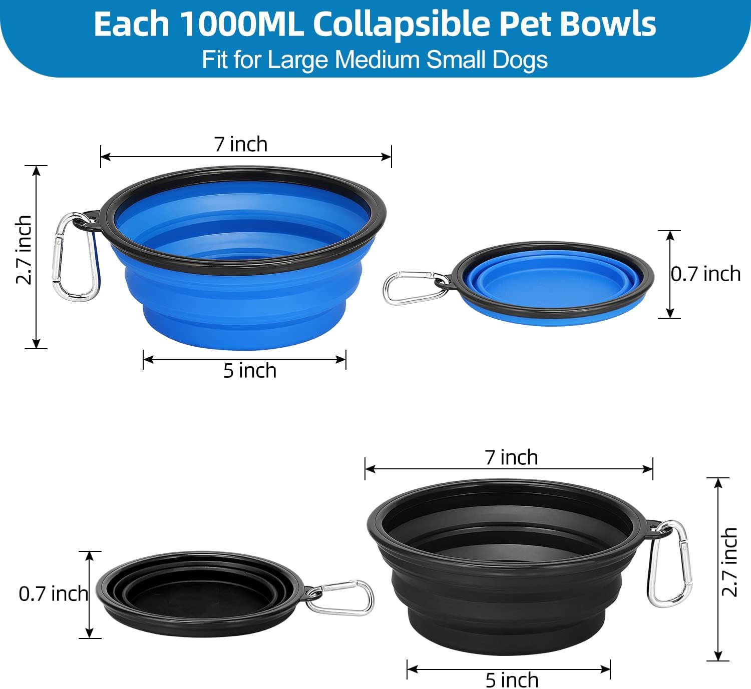 Kytely Large Collapsible Dog Bowls 2 Pack, 34oz Foldable Dog Travel Bowl - Image 2