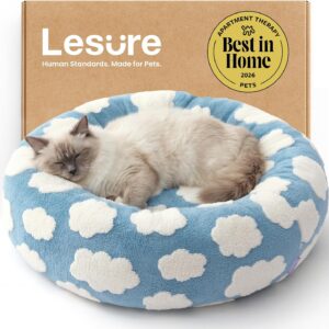 LE SURE Shown on TV Jacquard Donut Cute Cat Beds Indoor,Blue 20x20x6in
