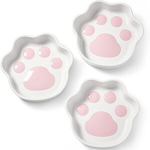 LE TAUCI Cat Food Bowl Ceramic, 8 oz Small Shallow for Indoor Kitten,Relief Whisker Fatigue Cute Paw Design Pet Dish with Slow Feed Function