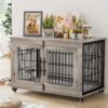 Large Dog Crate Furniture, 38” Heavy Duty Wood Kennel w/Cushion & Wheels