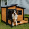 Large Dog House Outdoor Elevated Wooden Dog Kennel with Porch Brown 39″