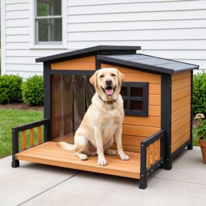Large Dog House Outdoor Elevated Wooden Dog Kennel with Porch Brown 39″