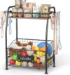 Large Dog Toy Basket with Dog Storage Organizer，Trapezoid Dogs Toy Bin Box with Collar Leash Holder Hook, Toy Holder Chest Pet Storage Cabinet for Living Room