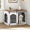 MAHANCRIS Dog Crate Furniture, 31.5″ Farmhouse Dog Kennel with Sliding Barn Door, Wooden Dog Cage for Small Medium Dogs, Decorative Pet House Side End Table, Chew-Resistant, White and Walnut DCBA9601