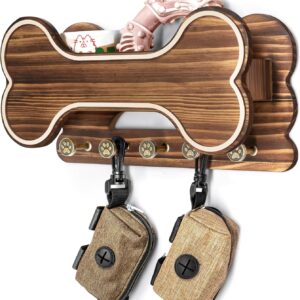 MTERSN Dog Leash Holder for Wall with Key Hooks for Dog Gear Storage, Brown