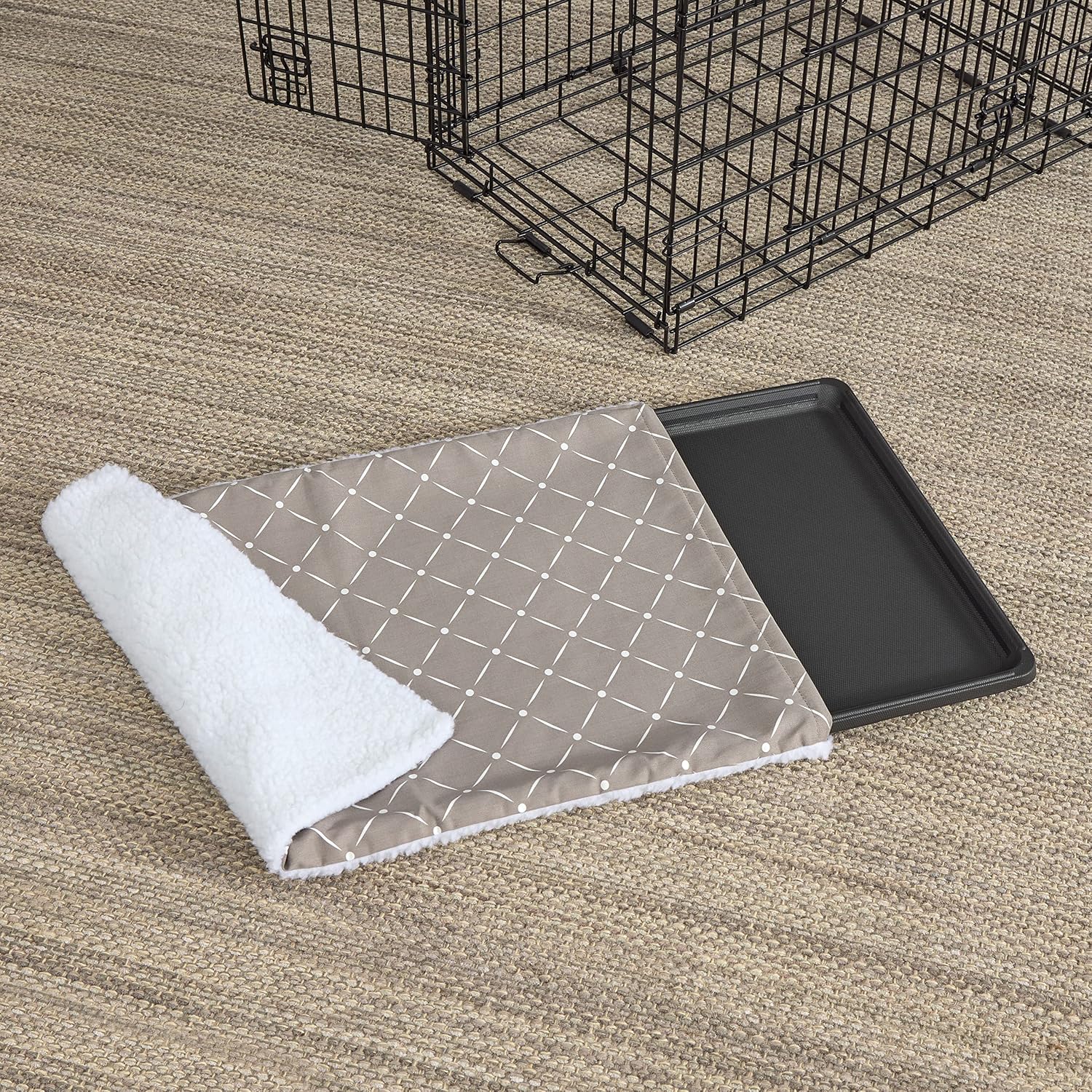 MidWest Homes for Pets Midwest Quiet Time Reversible Crate Pan Cover 30' Mushroom Diamond/Fleece