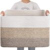 OIAHOMY 108L Extra Large Blanket Basket Dog Toy Basket Gradient Brown