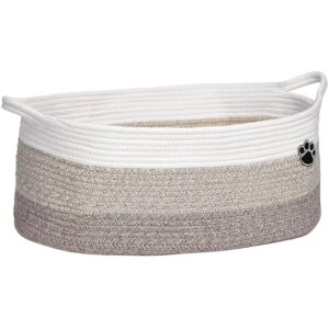 Optish Dog Toy Basket, 30L Toy Box and Bin for Dog Cat Storage, 19.7″ X 11″ X 7.9″ Large Woven Rope Basket for Blanket Storage, Living Room, Bedroom, White & Brown