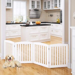 PAWLAND Wooden Freestanding Foldable Pet Gate for Dog,24″ H Dog Gate Indoor
