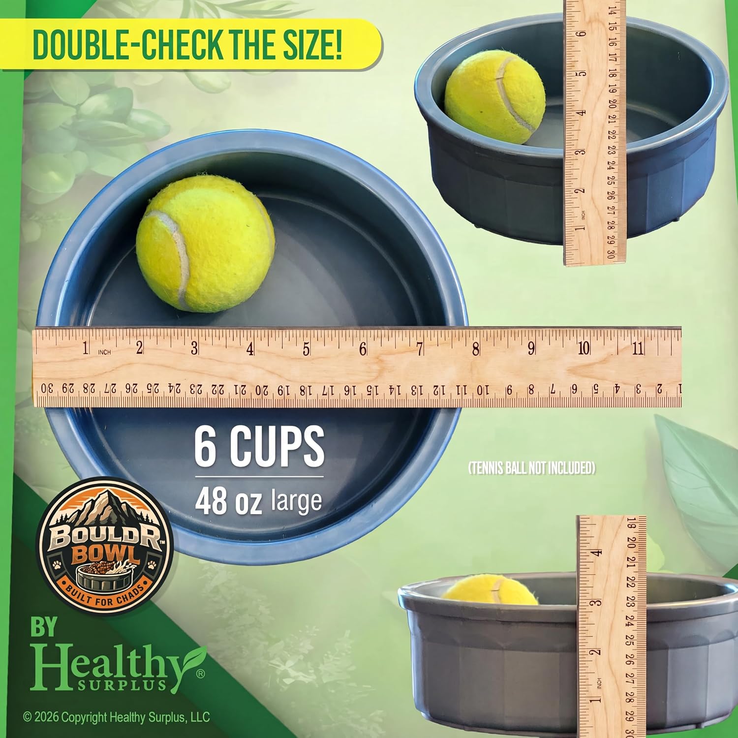 Pet Crock Bowl - 2 Pack – Thick Durable Plastic (Green, 48oz Large) Non-Tip Food & Water Dish for Dogs, Cats - Indoor/Outdoor - Chew Resistant, Easy Clean BouldrBowl by Healthy Surplus® - Image 2