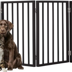 Pet Gate – 4-Panel Indoor Foldable Dog Fence for Stairs, Hallways, or Doorways – 72×24-Inch Wood Freestanding Dog Gates by PETMAKER (Black)