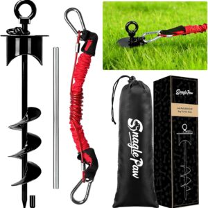 Snagle Paw Dog Tie Out Stake with Lock-Cap,Heavy Duty Dog Stakes for Outside/Yard/Camping with Shock Absorbing Bungee Tether,360°Swivel Rust Proof Ground Anchor for Dog Cable,Leash,Chain,up to 360 Lbs