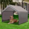 Summertrail Extra Large Dog House Outside, Dog Tent Outdoor, Big Dog Shade Shelter Doghouse Canopy, Water Resistant Dog shelter with Ground Nail, Gray Sun Rain Cover for Pet Cat Livestock 4’x 4’x 3.3