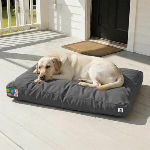 Sytopia 42 Inch Indestructible Dog Bed for Aggressive Chewers, Chew Proof Durable Outdoor Canvas Pet Crate Mat with Waterproof Washable Removable Cover, Indoor Patio Pet Pad for Crate, Dark Grey