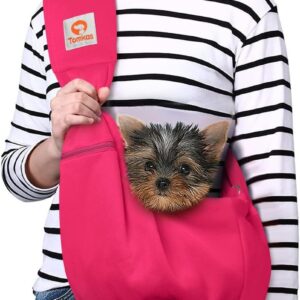 TOMKAS Dog Sling Carrier for Small Dogs Puppy Carrier for Small Dogs (Rose red, Adjustable Strap for 3-10 lbs & Zipper Pocket)