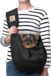 Tomkas Small Dog Cat Sling Carrier Puppy Purse Travel Wrap Soft Crossbody Pet Bag (Black, M – Zip Pocket & Adjust Strap)